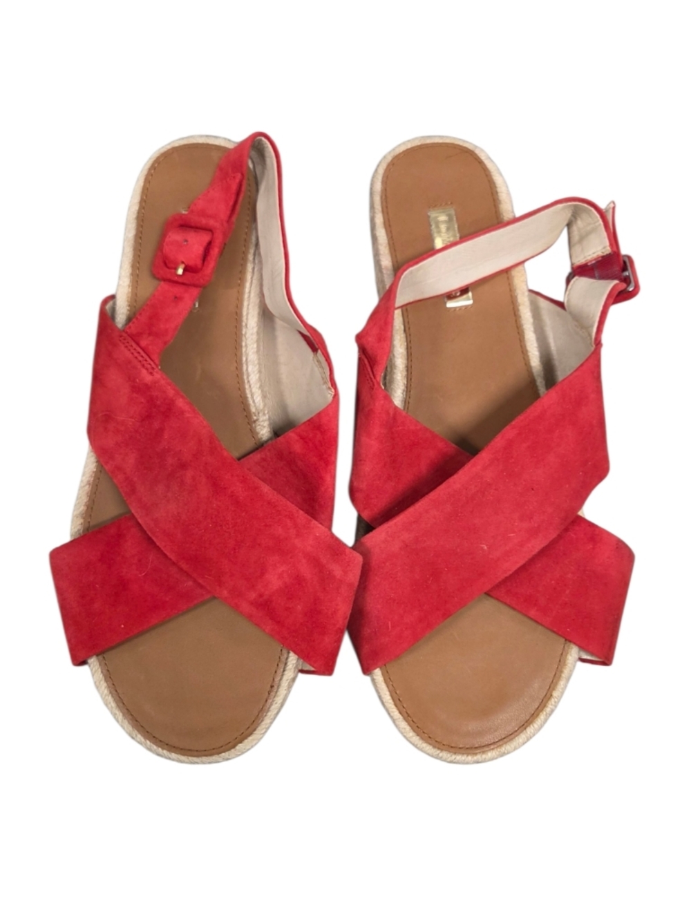 Louise et Cie Size 9.5M Isamari Red Leather Suede Flat Espadrille Sandals
